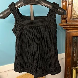 ❤️Cato Black Linen Blend Crochet Knit Tank Top